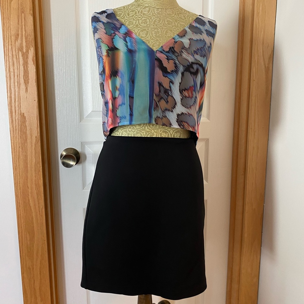 Bebe Dress Mini Sleeveless Crop Black Multicolour Party Club Cocktails Disco